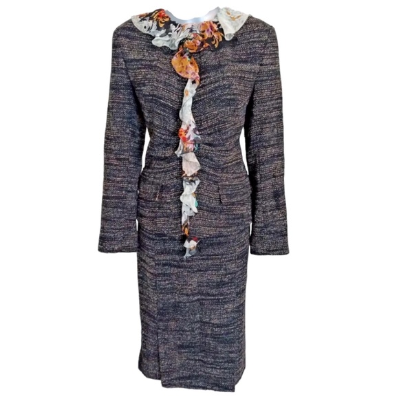 Dolce & Gabbana Brown Tweed Ruffle Trim Detail 2pc Vintage Skirt Set Sz 42 US 6 - Picture 1 of 14